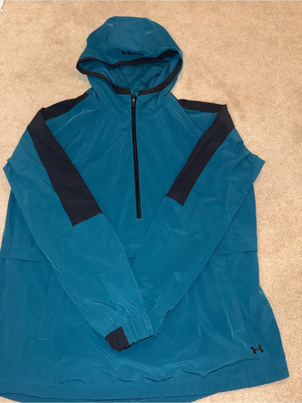 Under Armour Teal Hooded Windbreaker with Black Accents